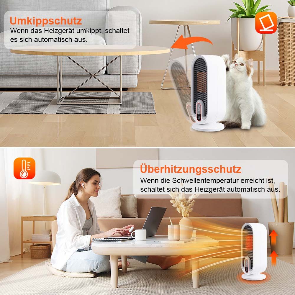 MUPOO Heizlüfter Heizlüfter Energiesparend,750 W PTC Keramik Heizlüfter,mit 6/12H Timer, Schnelles Heizen,für Büro, Schreibtisch, Schlafzimmer, Innen