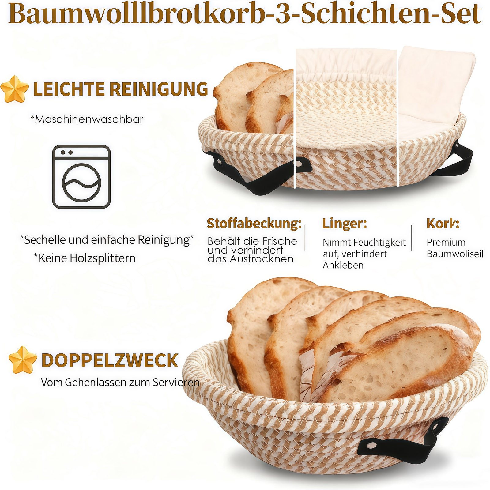 GLIESE Gärkorb 13tlg Gärkorb Set mit Brotbacken Bäckermesser Gärkörbchen Oval, (13-tlg) – Bild 4 von 5