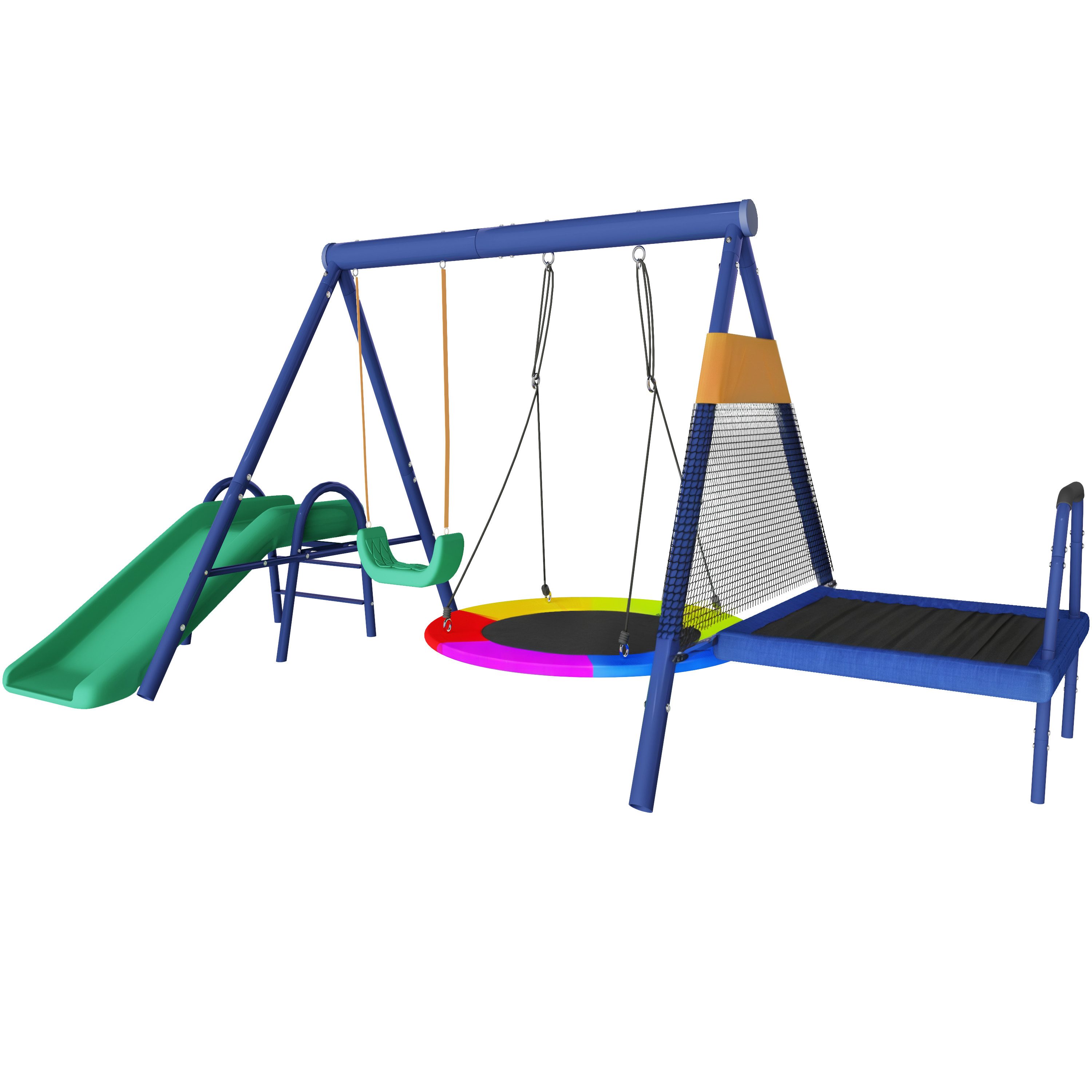 DOPWii Schaukelkombination Garten-Schaukel Set mit Rutsche,Trampolin,Nestschaukel,Plastikschaukel, Schaukel-Set Spielkombination für draußen