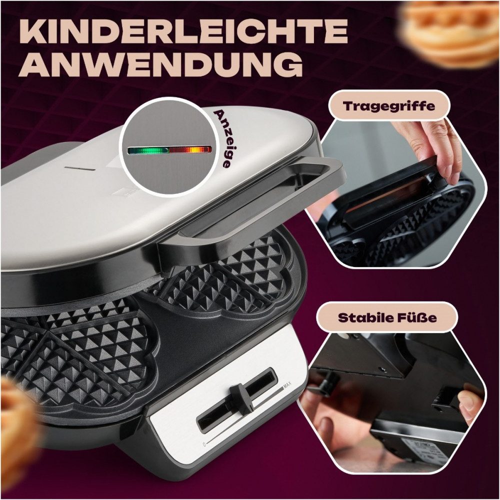 CLATRONIC Waffeleisen Clatronic WA 3745 Waffelautomat Edelstahl/schwarz, 1200.0 W