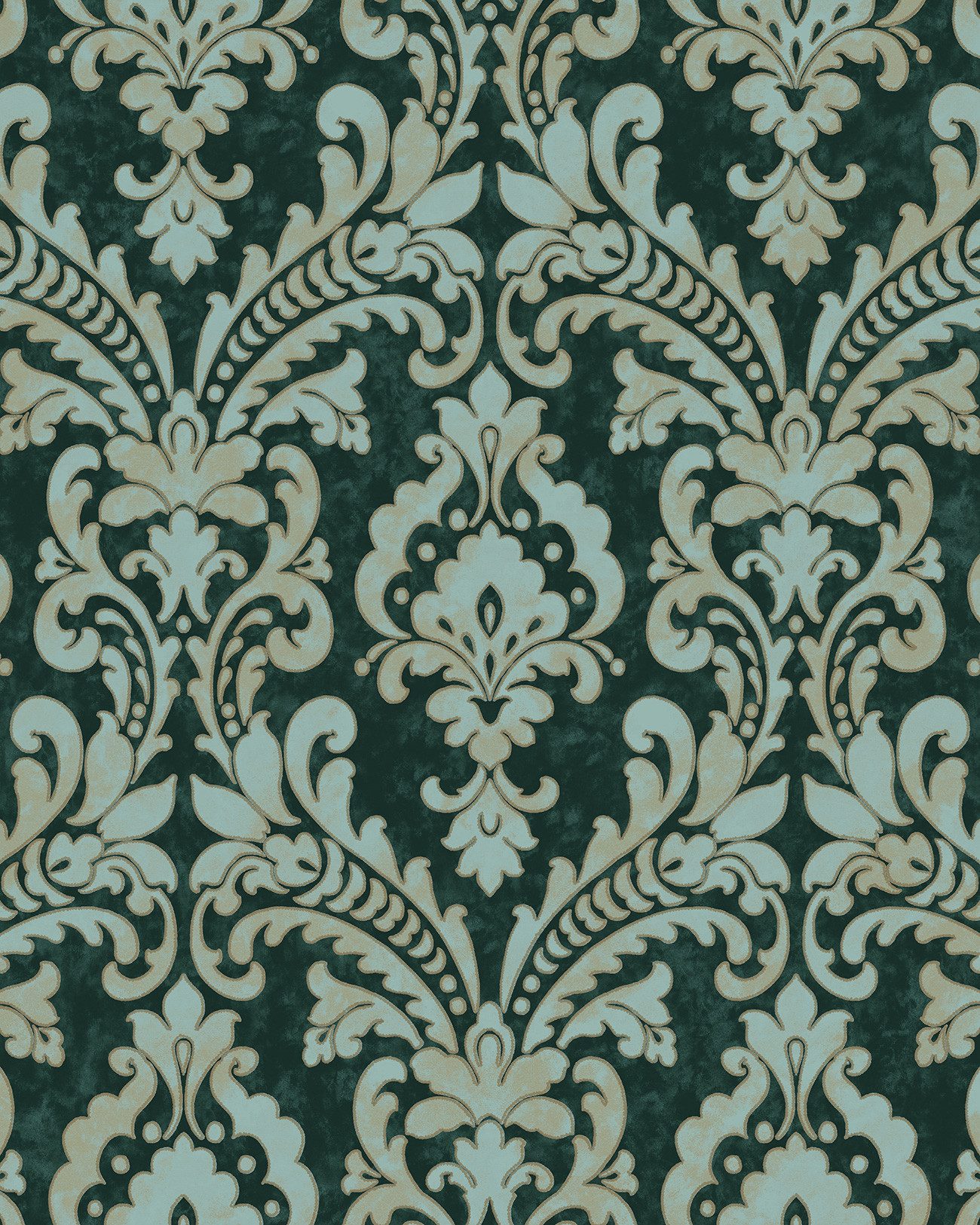 Profhome Prägetapete, geprägt, schimmernd, grafisch, ornamental, Barock-Style, (1 Rolle, 5,33 qm), heißgeprägte Vliestapete, grün, pastell-türkis, elfenbein