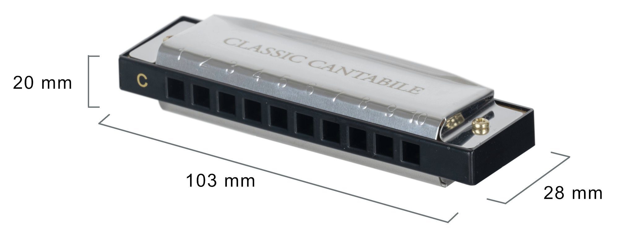 Classic Cantabile Mundharmonika AHB-150 ECO C-Dur, inkl. Etui & Pflegetuch, Stimmplatte aus Messing - verchromtes Edelstahl-Gehäuse