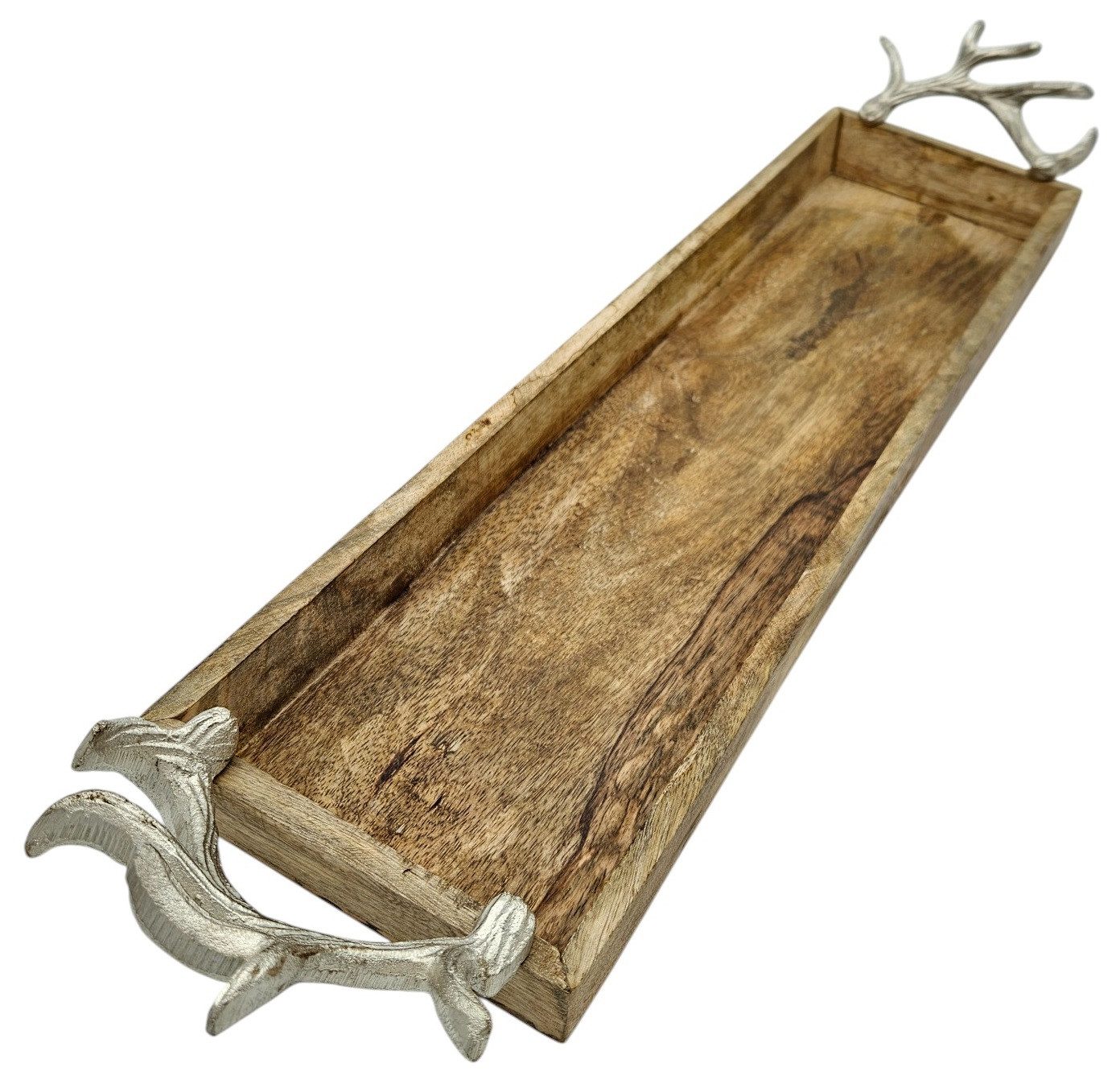 Meinposten Dekotablett Tablett Mangoholz langes Tablett Kerzentablett Serviertablett (1 St)