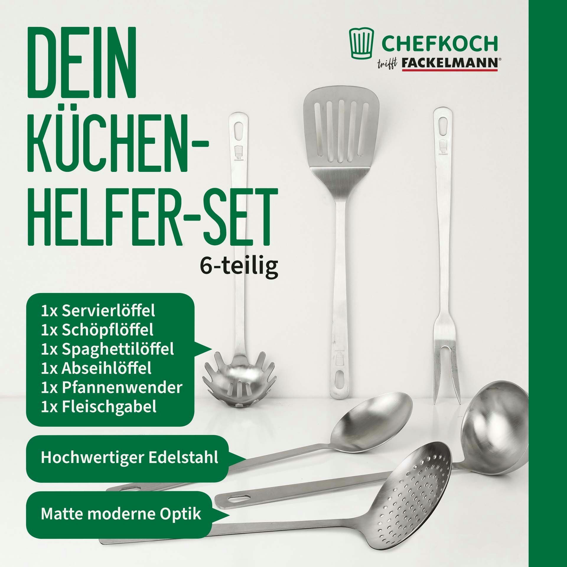 Chefkoch trifft Fackelmann Kochbesteck-Set Küchenhelfer-Set aus Edelstahl rostfrei, Kochgeschirr, Kochlöffel