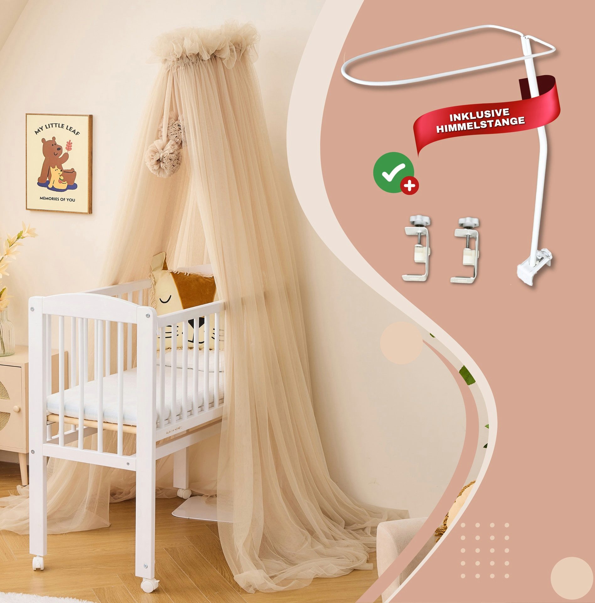 Alavya Home® Betthimmel Alavya Home Betthimmel aus Tüll mit Pompons - Beige