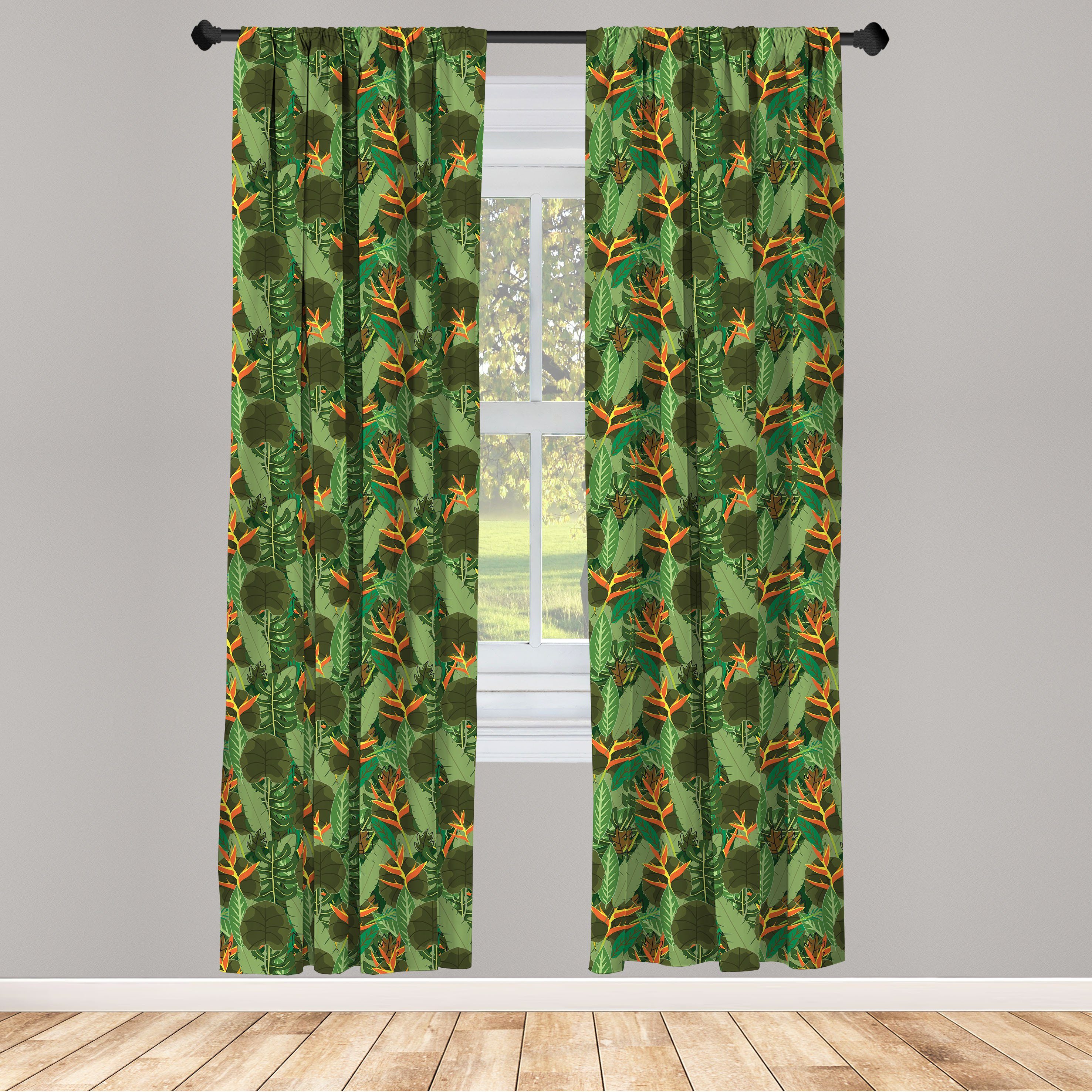 Gardine Vorhang für Tropische Botanisch Blätter Schlafzimmer Microfaser, Wald Wohnzimmer Dekor, Abakuhaus