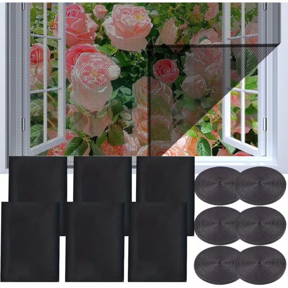 LIVINO Fliegengitter-Gewebe 6er Fliegengitter Fenster 130x150cm Weiß zuschneidbar ohne Bohren, (Mehrteiliges Fenster Netz Set, 6 Stück Fliegengitter Set), Selbs – Bild 3 von 5
