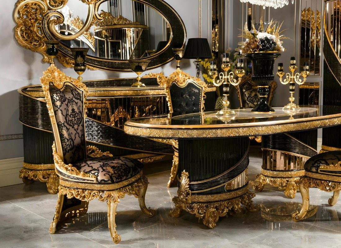 Xlmoebel Essgruppe Schwarzes Esstisch- und Stuhlset aus Holz und Glas von XLMOEBEL, (7-tlg), Made in Europa