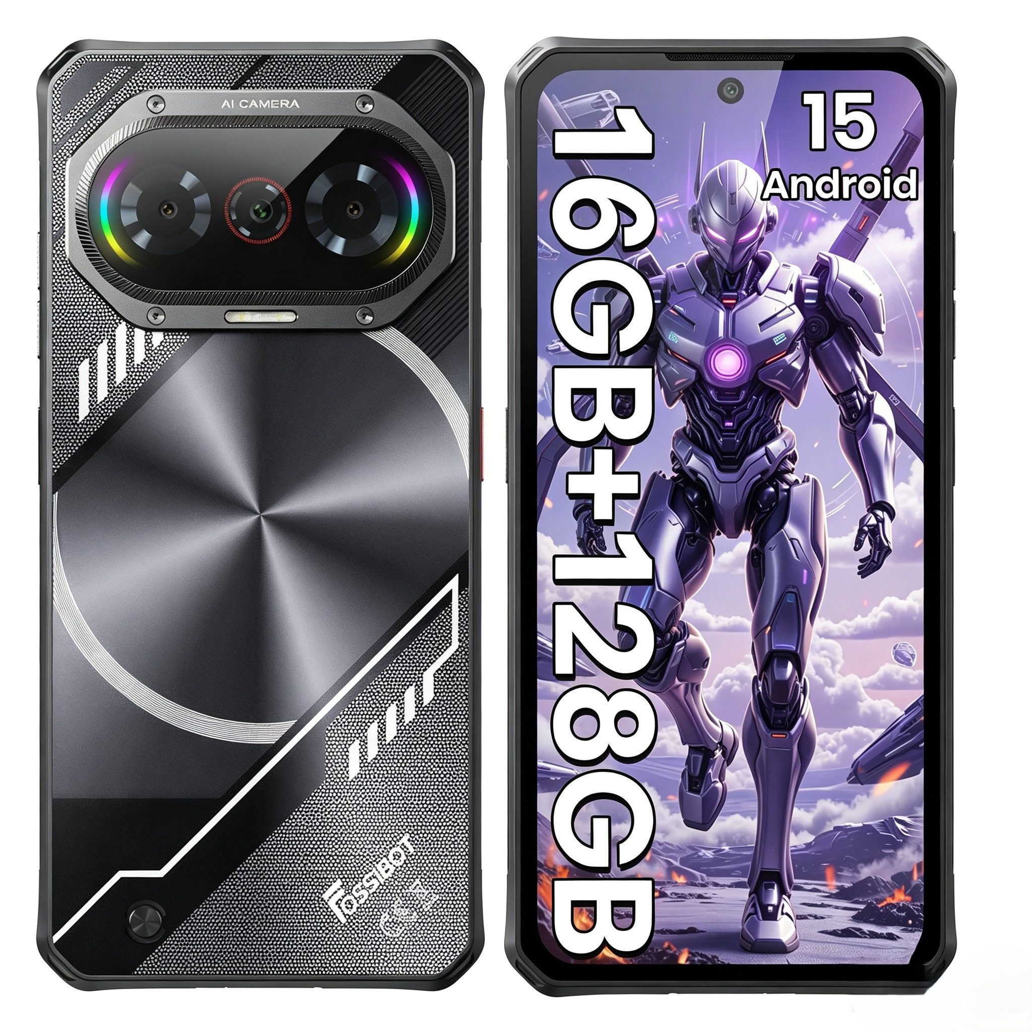 Fossibot F114 Outdoor Handy 4G 6,67 Zoll HD 5000mAh 4GB+128GB NFC Smartphone (6.67 Zoll, 128 GB Speicherplatz, 50 MP Kamera, Android 15, IP68/IP69K, BT5.0, Robustes Smartphone)