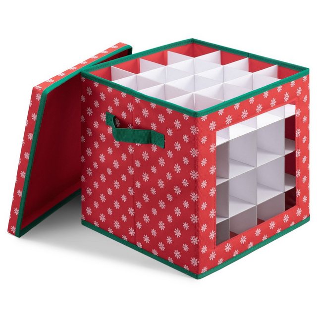 Navaris Aufbewahrungsbox, Aufbewahrungsbox für Weihnachtskugeln – Sortierbox für Christbaumkugeln – Box Aufbewahrung 64 Fächer – quadratisch mit Deckel