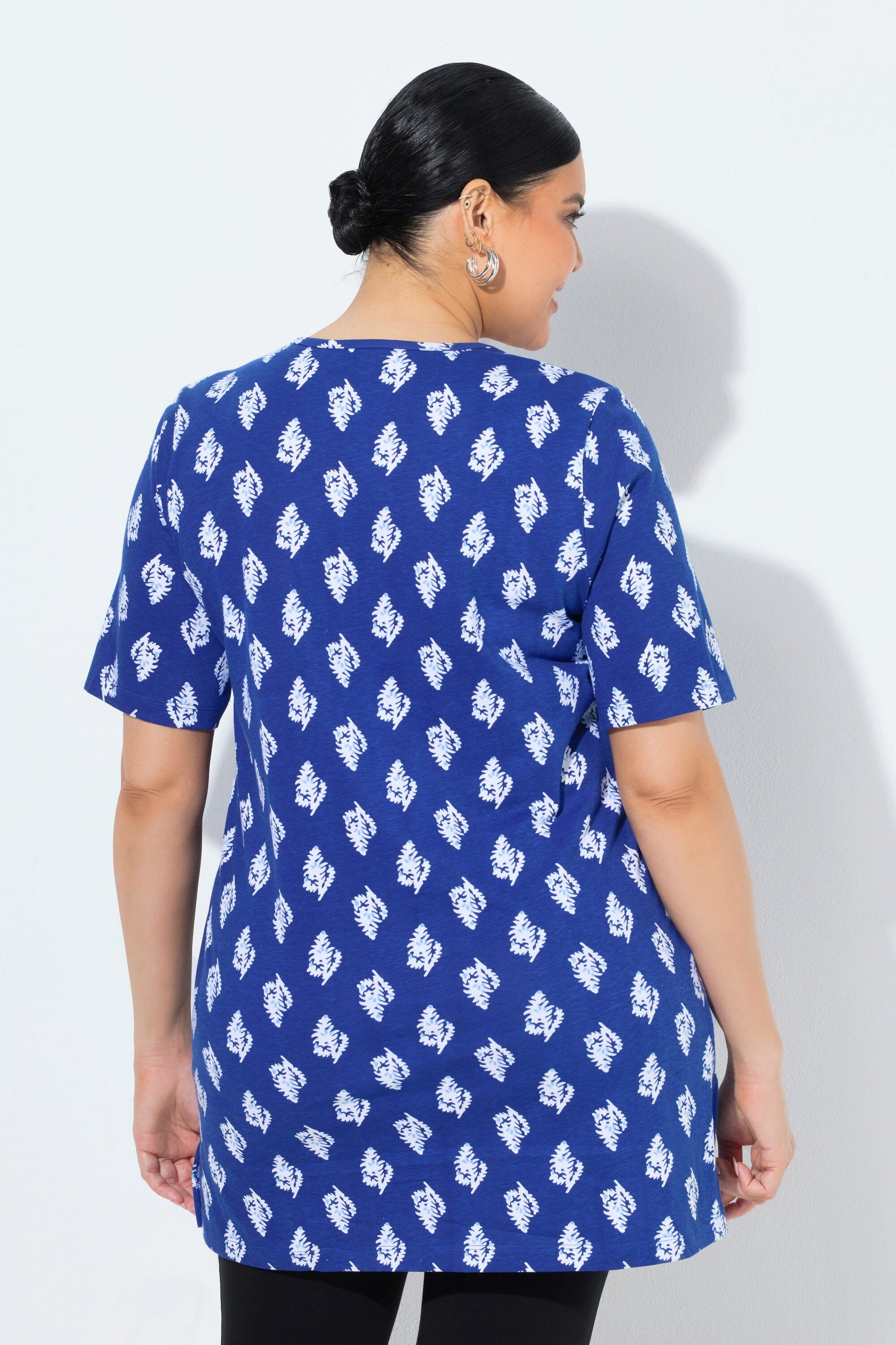 Ulla Popken Longshirt Longshirt gemustert Tunika-Ausschnitt Halbarm