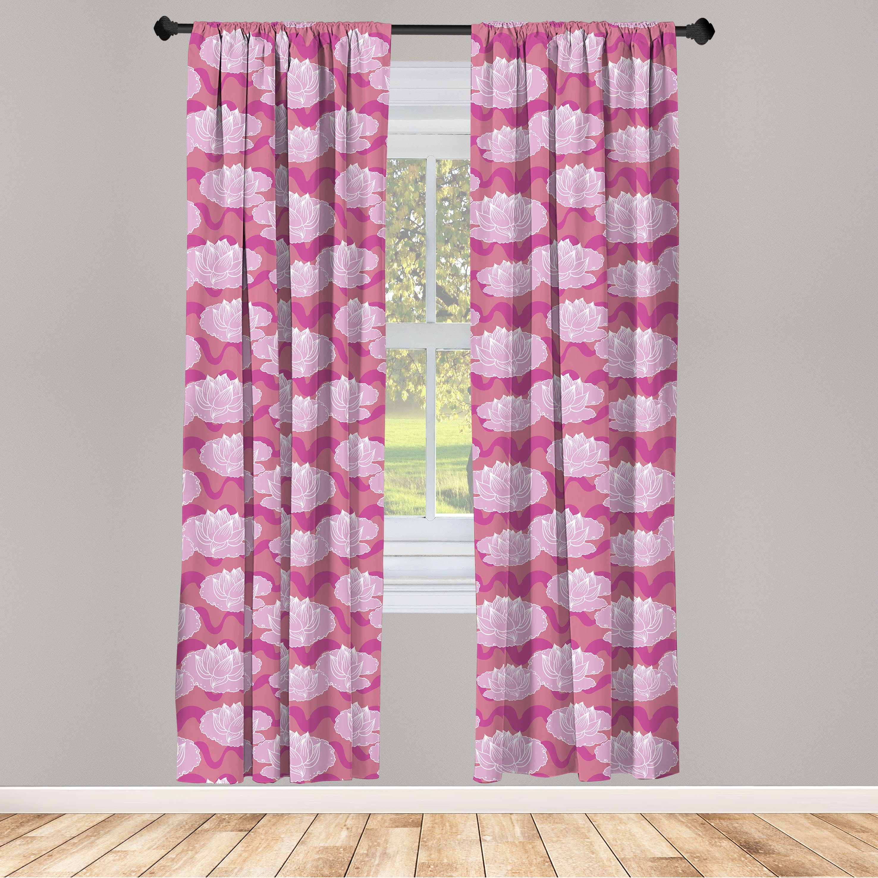 Lotus Dekor, Wohnzimmer Schlafzimmer Abakuhaus, Vorhang für Microfaser, Gardine Folklore-Blumen