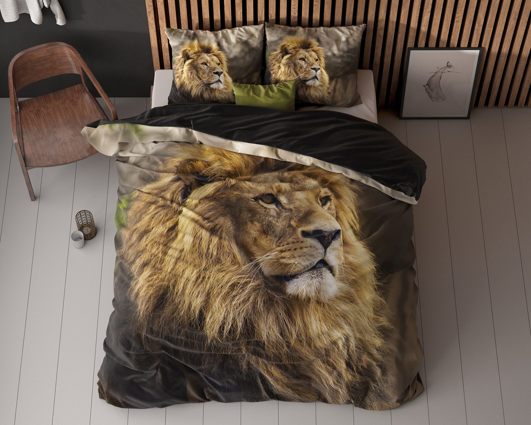 Sitheim® Bettwäsche SLEEPTIME Lion Mind Taupe Bettbezug mit Kissenbezug, 100% Baumwolle, 3 teilig, 100% Baumwolle