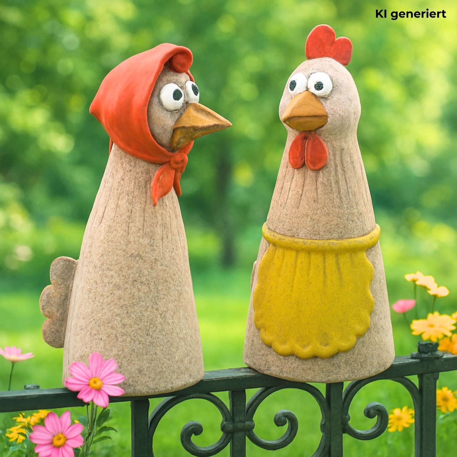Dekohelden24 Gartenfigur Gartenfiguren in verschiedenen Varianten, (2 St), Passend für Zaunlatten, liebevoll gestaltet, lebendige Farben