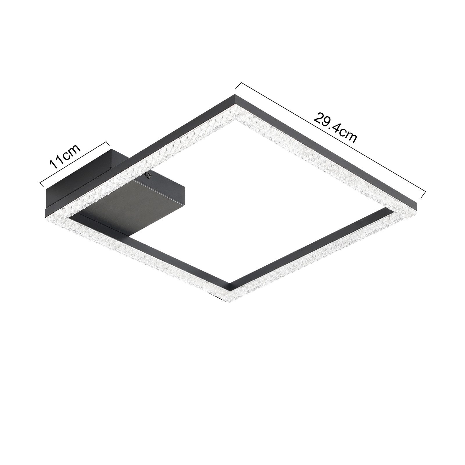 Nettlife LED Deckenleuchte Flur Wohnzimmer Schwarz modern Kristall Deckenlampe 12/24W, LED fest integriert, Warmweiß, Kristalle 12W 30*30*5cm für Wohnzimmer Flu – Bild 3 von 5