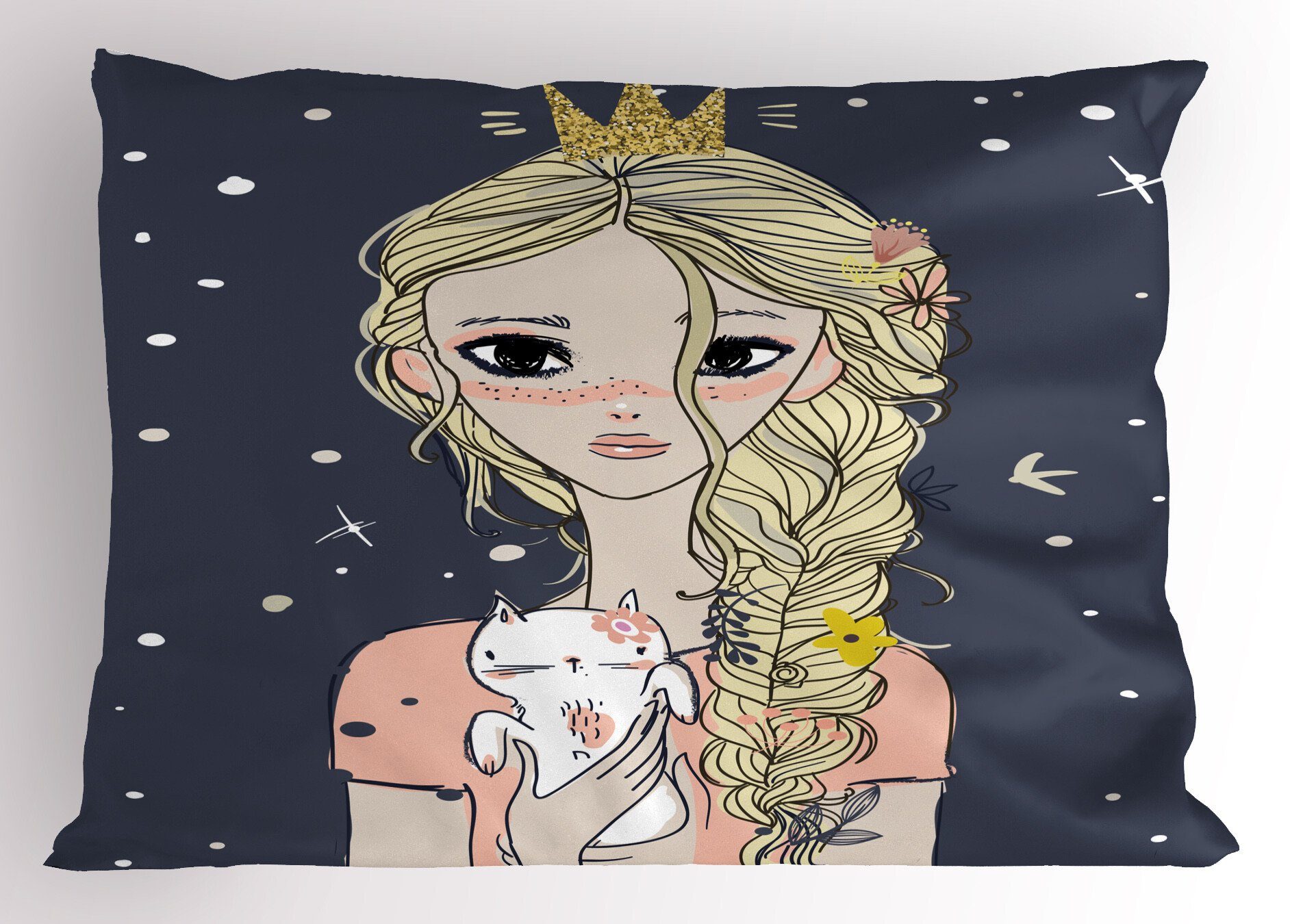Kissenbezüge Dekorativer Standard King Size Gedruckter Kissenbezug, Abakuhaus (1 Stück), Gekritzel Mädchen mit einem Kätzchen