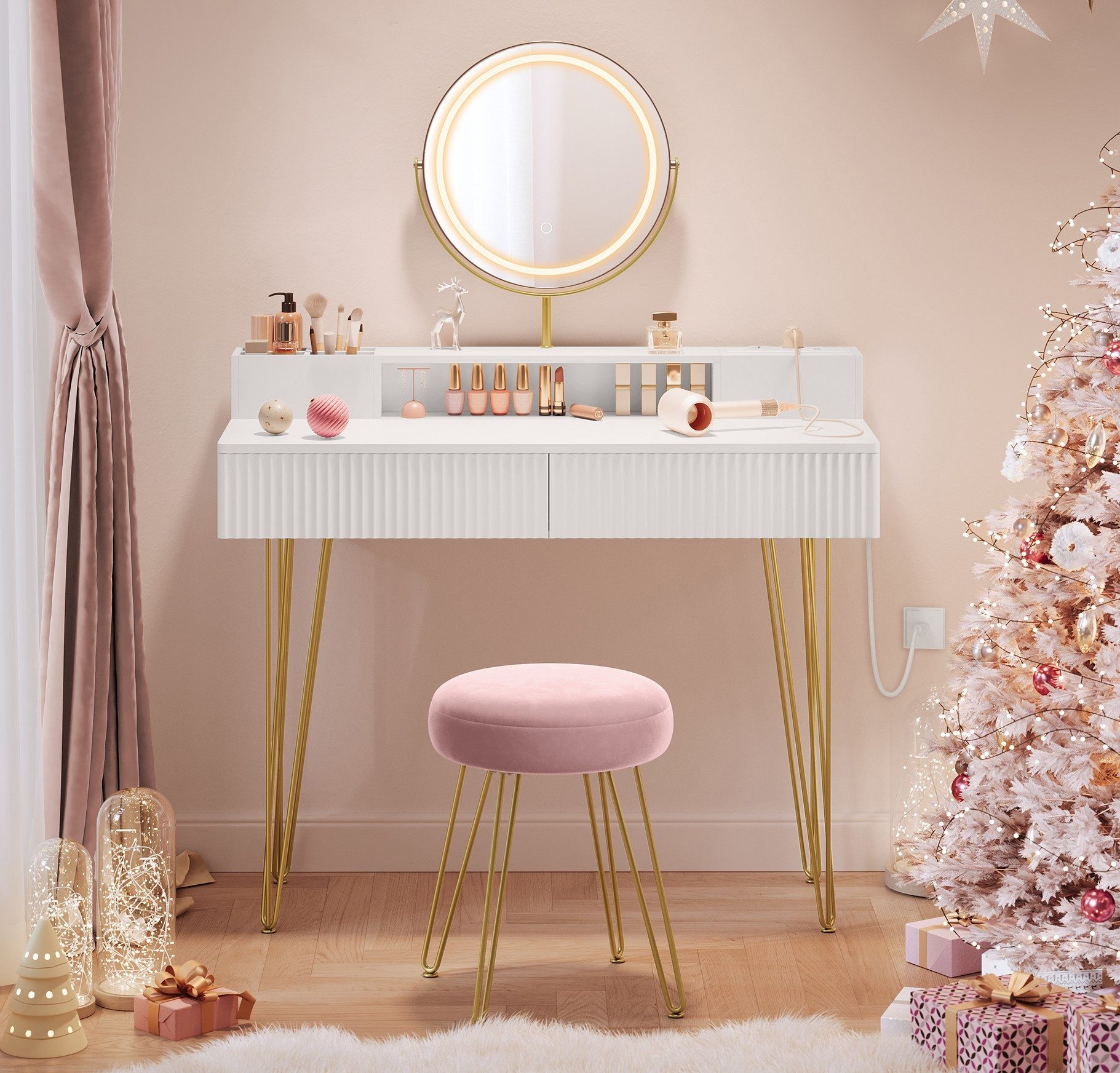 VASAGLE Schminktisch Kosmetiktisch mit Beleuchtung, Steckdosenleiste, Spieg günstig online kaufen