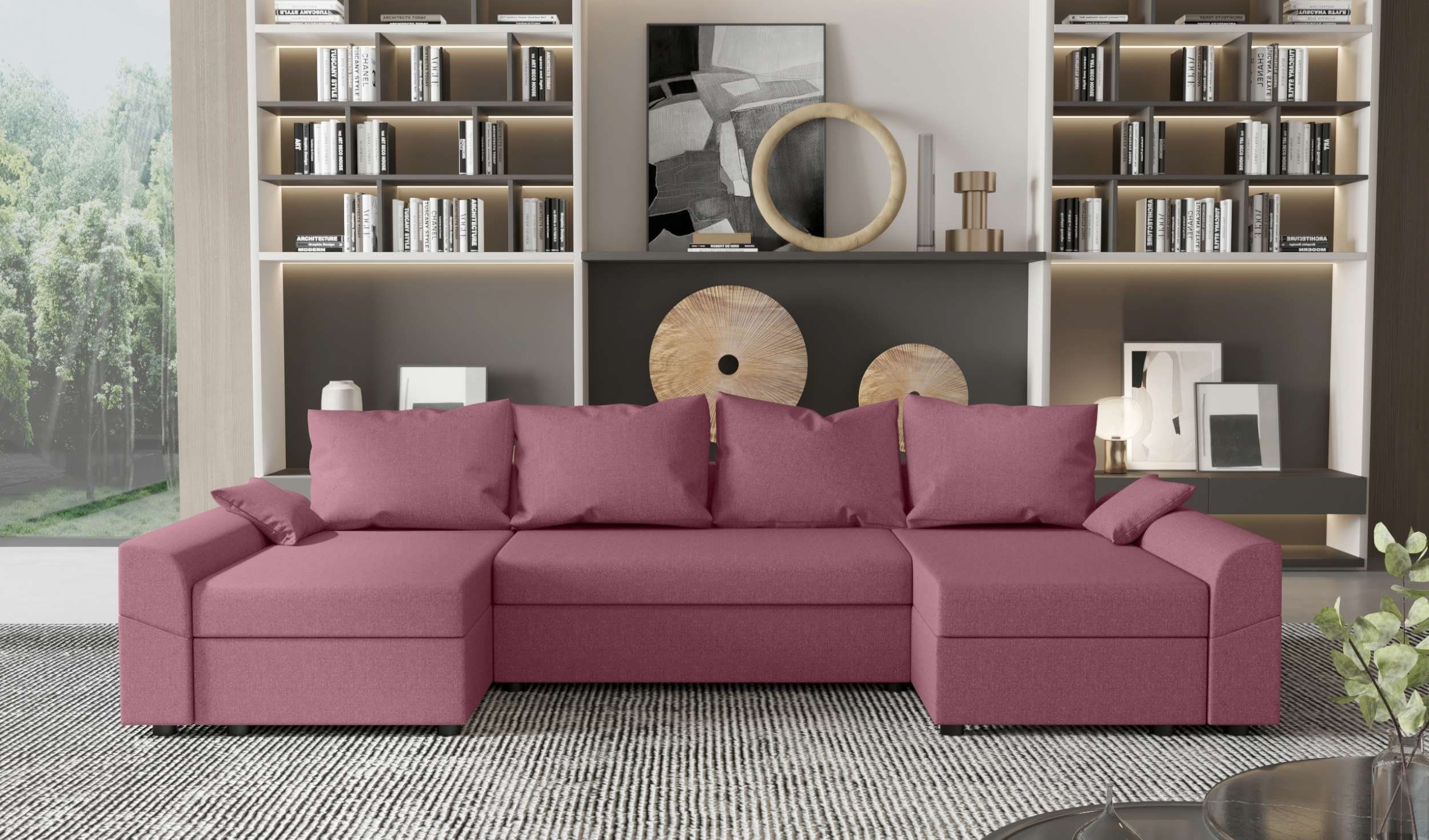 Stylefy Wohnlandschaft mit Sofa, Carolina, U-Form, Bettfunktion, Bettkasten, Design Modern mit Sitzkomfort, Eckcouch