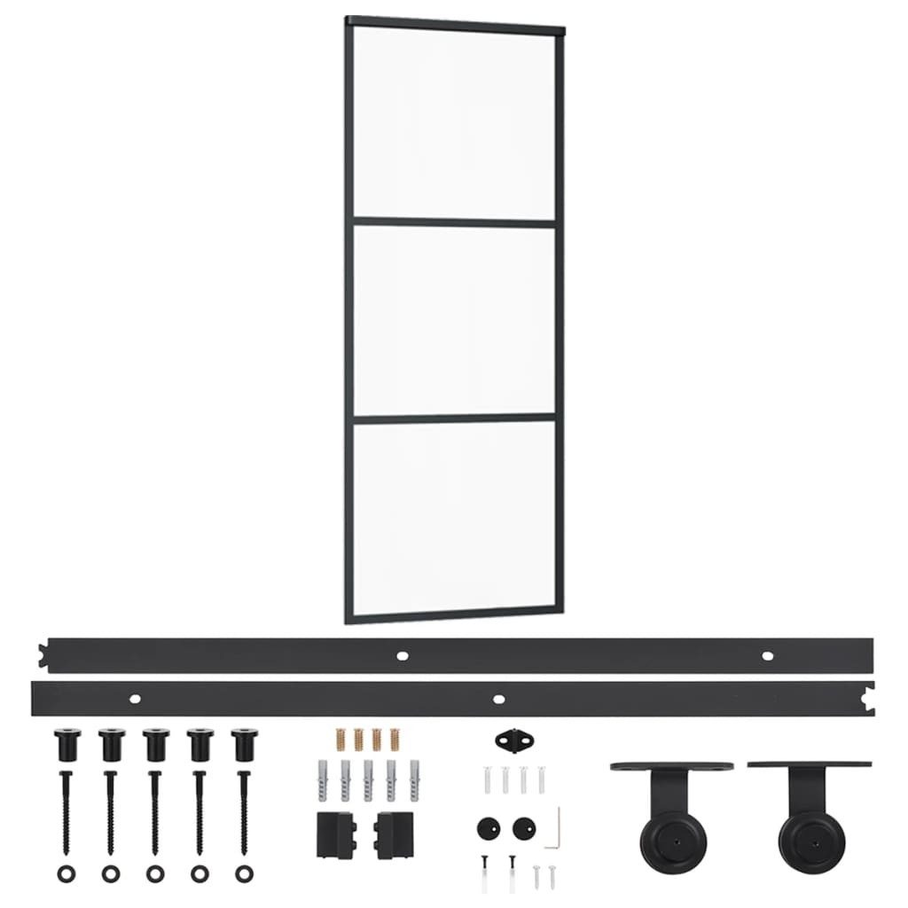 furnicato Schiebetür ESG-Glas Aluminium 76x205 cm Transparent Schwarz, Geräuschlose Glasschiebetür mit Soft-Stopp und stabilem Beschlagset