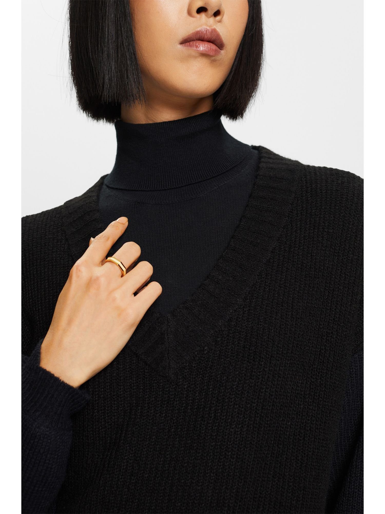 edc BLACK Wollmix Esprit Pullover mit V-Ausschnitt-Pullover by V-Ausschnitt,