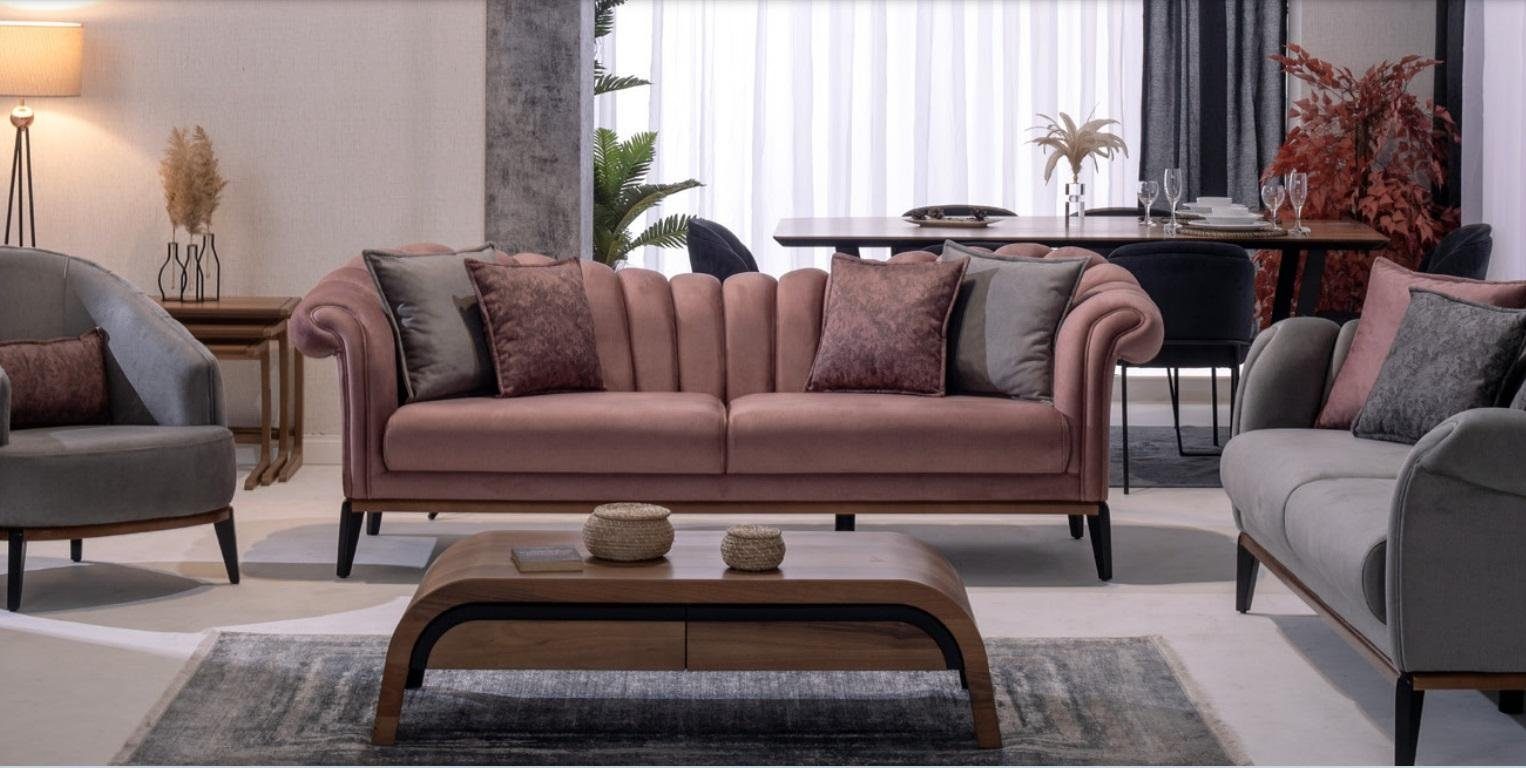 JVmoebel Sofa Italienischer 2 Sofa Textil Sitz Rosa Couch Stil Neu Polster Sitzer