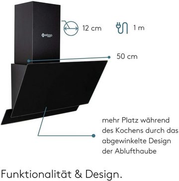 wiggo Kopffreihaube Dunstabzugshaube 50cm kopffrei schwarz, Abluft Umluft Dunstabzug 300m³/h - LED Touch-Display 3 Stufen