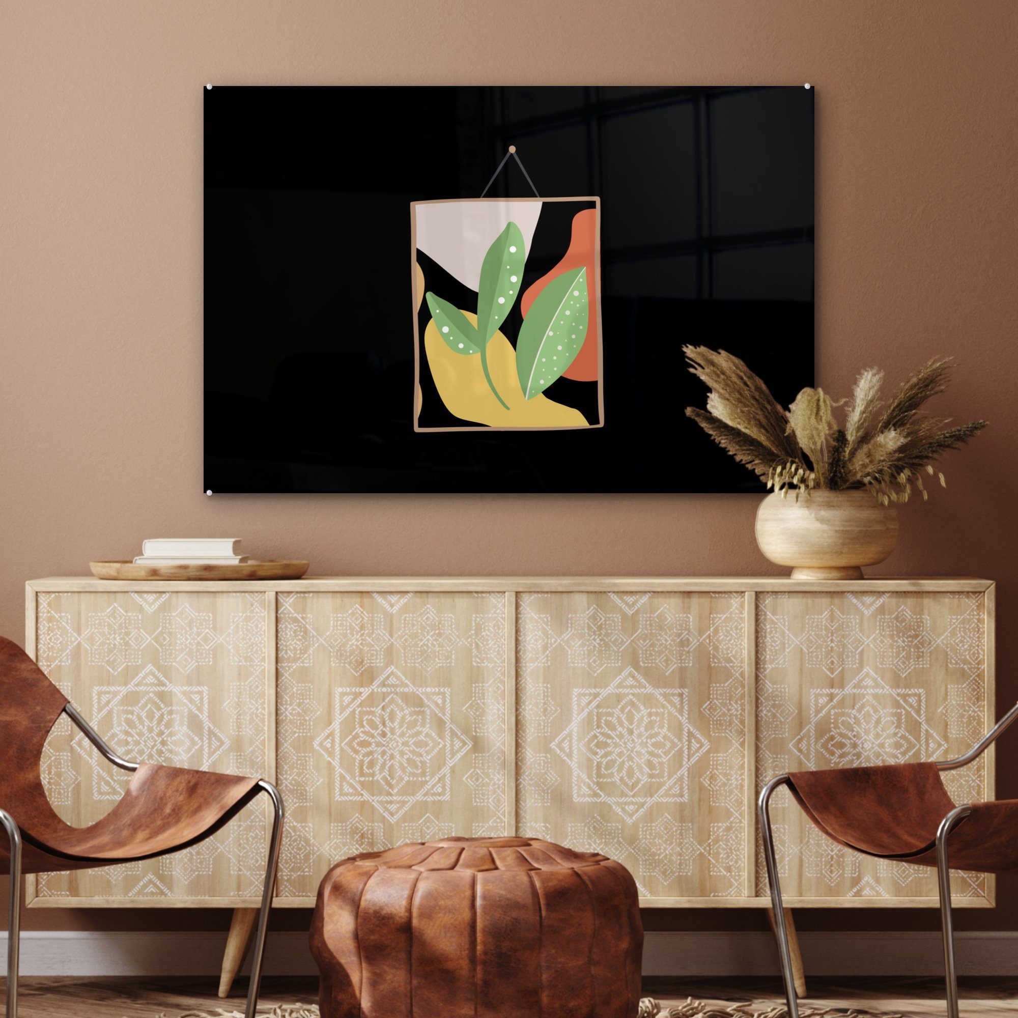 - Acrylglasbilder Schlafzimmer & Pflanze Pastell, (1 Acrylglasbild MuchoWow Blätter Rahmen Wohnzimmer St), - -