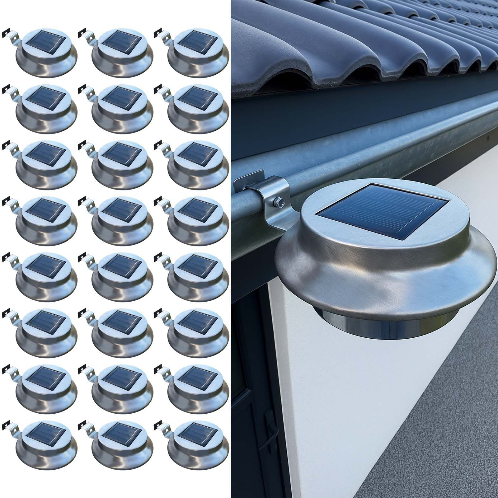 BURI Gartenleuchte 24er Set Dachrinnenleuchte LED Solar Lichtsensor Regenrinne IP44