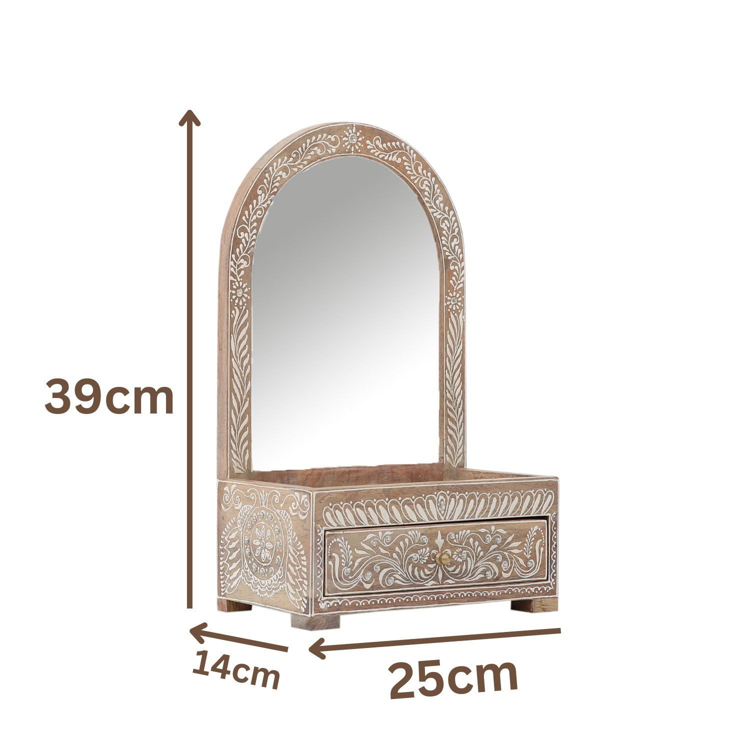 Marrakesch Orient & Mediterran Interior Schminkspiegel Boho Standspiegel Akhila handgefertigt aus Mangoholz in Bunt 39 cm (1-St), Handarbeit – Bild 5 von 5