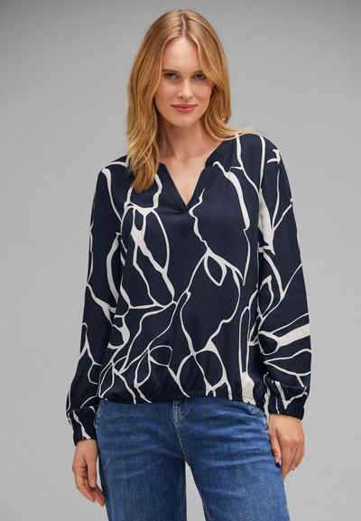STREET ONE Druckbluse Langarmbluse Printed splitneck blouse aus softer Viskose