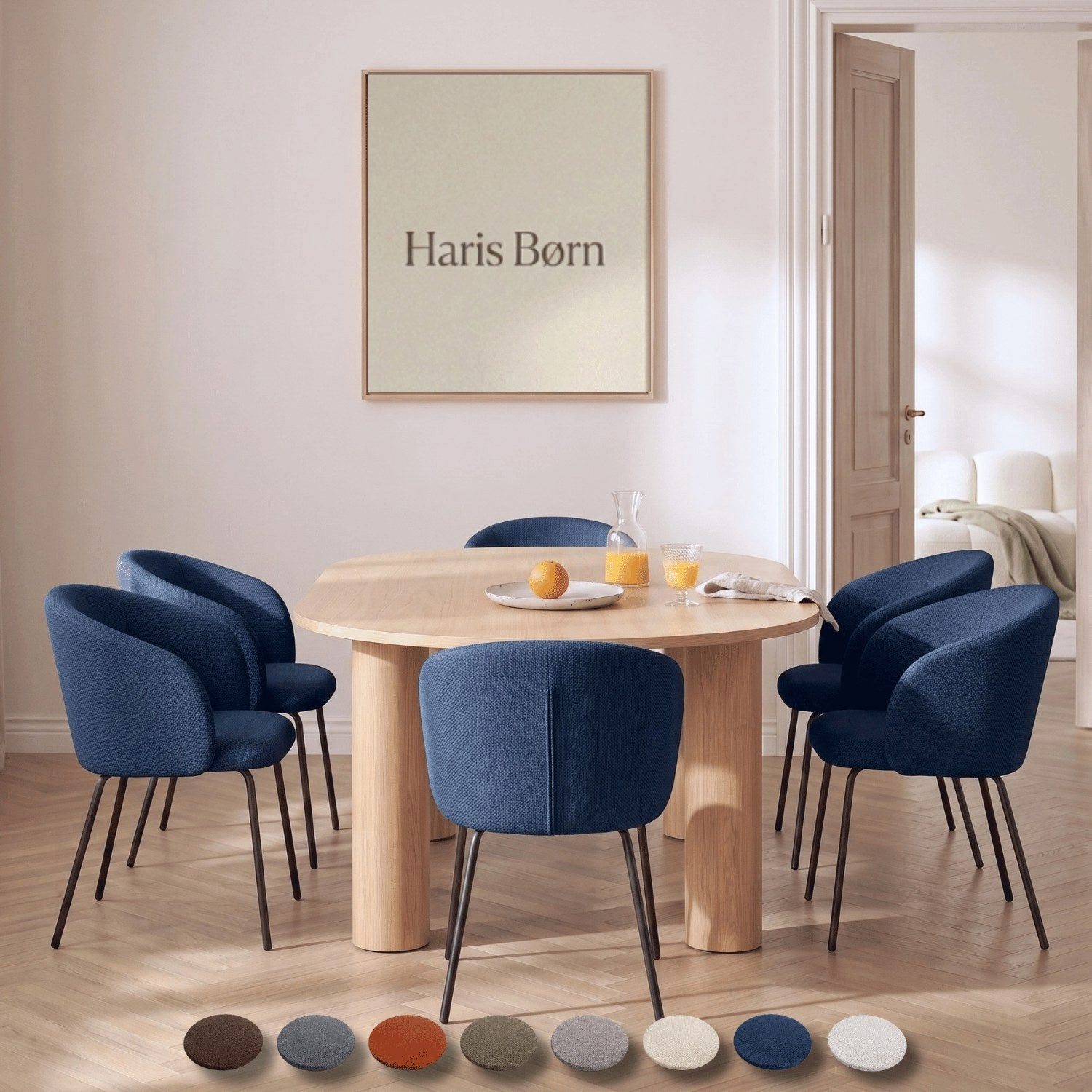 Haris Børn Esszimmerstuhl mit Armlehnen NØR - Hochwertige Polsterstühle für Esszimmer (Set, 8 St), Dunkelblau - Premium Esszimmer Stühle & Wohnzimmer Stühle