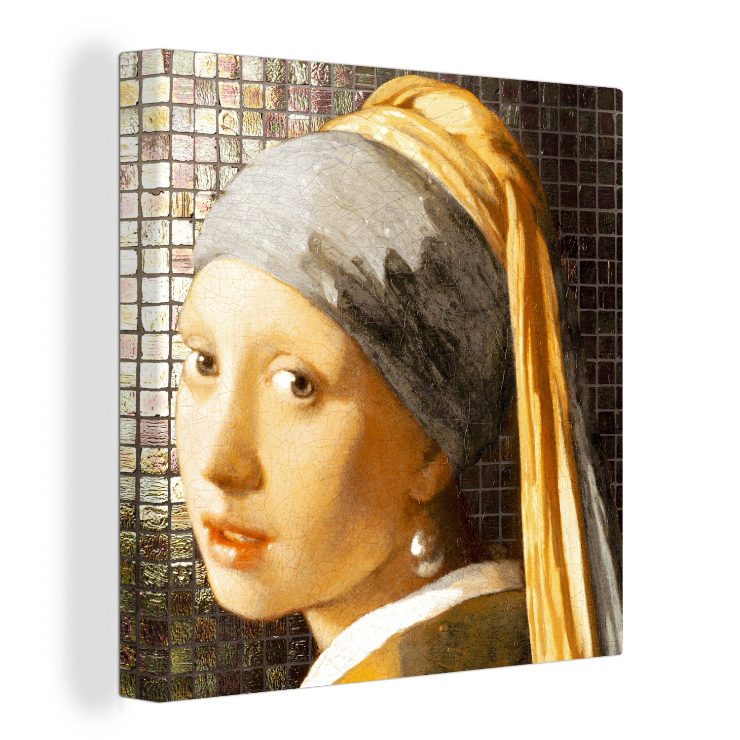 OneMillionCanvasses® Gemälde Alte Meister - Mädchen mit Perlenohrring -  Kacheln, (1 St), Leinwand Bilder für Wohnzimmer Schlafzimmer