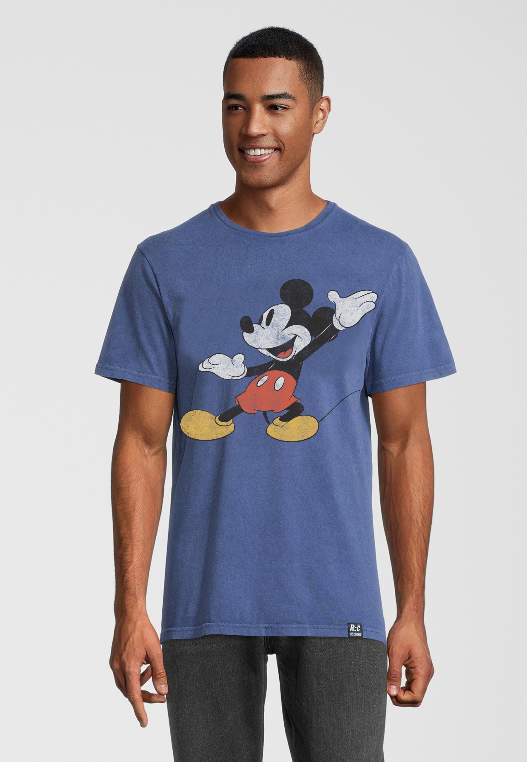 Recovered T-Shirt Disney Mickey Mouse zertifizierte GOTS Blau Posing Bio-Baumwolle