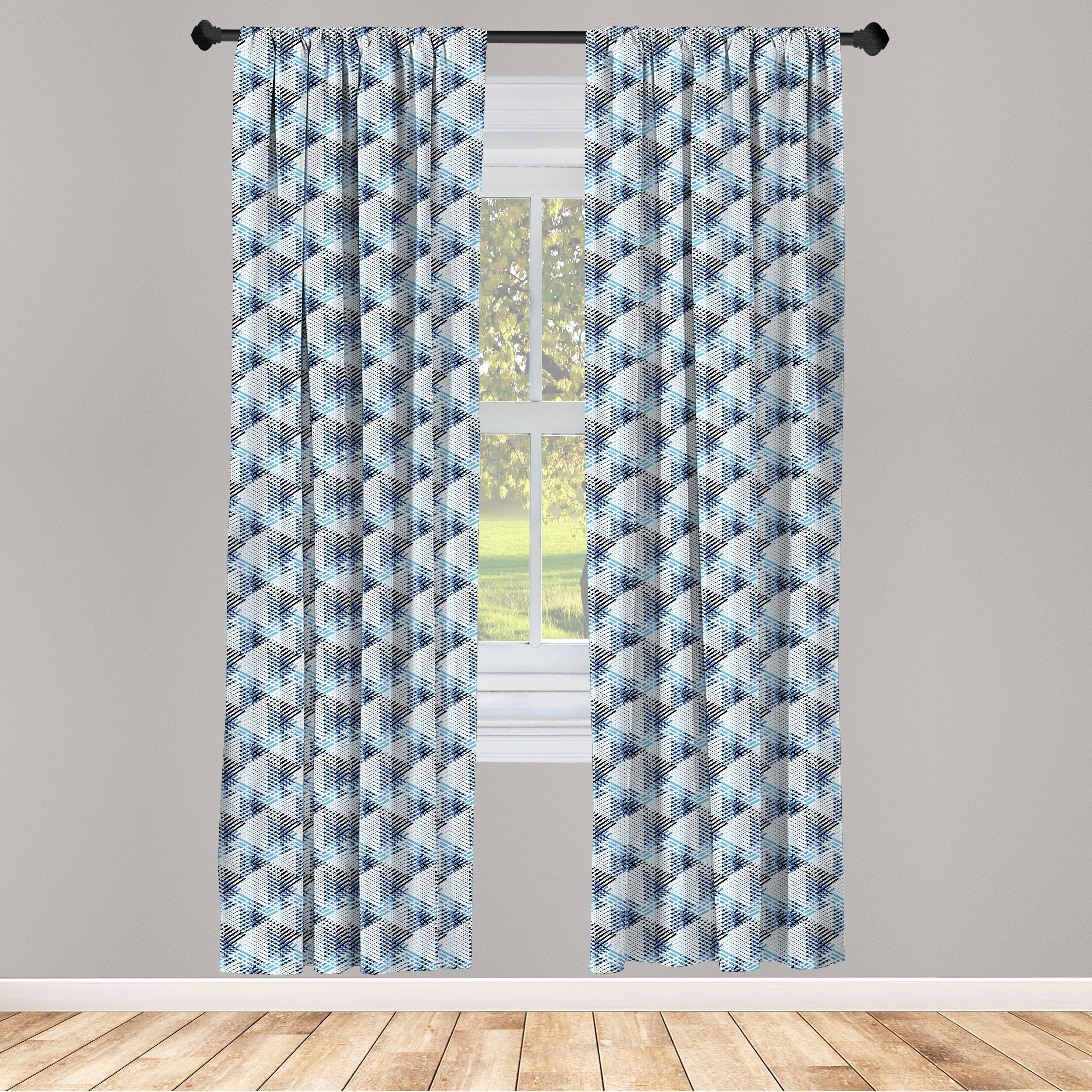 Gardine Vorhang für Wohnzimmer Schlafzimmer Dekor, Abakuhaus, Microfaser, Streifen Achtziger Zeilen Design