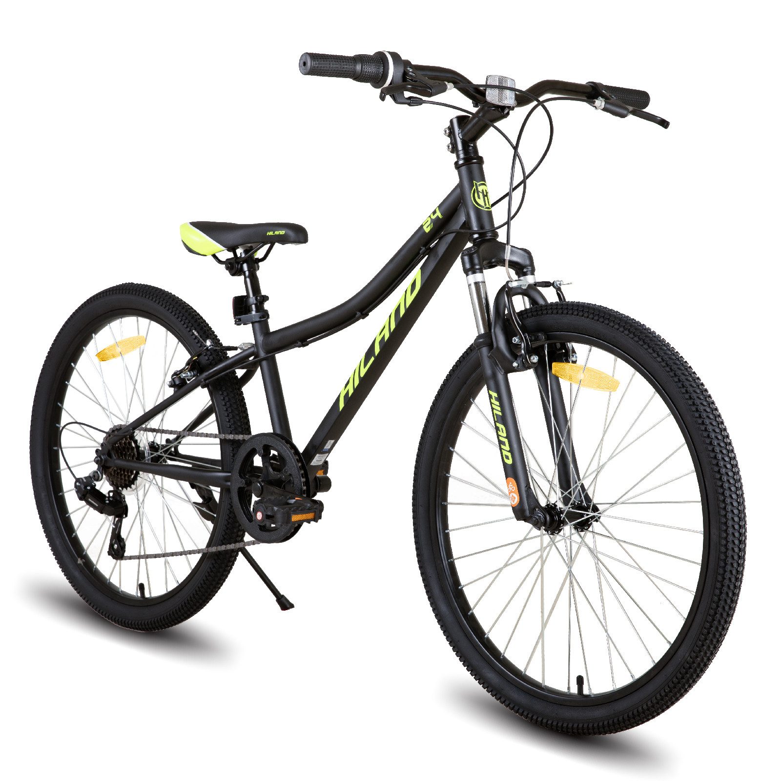 HILAND Kinderfahrrad 24 Zoll Kinderfahrrad ab 6-12 Jahre alt MTB Studenten-Pendlerfahrrad, mit Federgabel 7 Gang, V-Bremse, Hochwertiger Rahmen