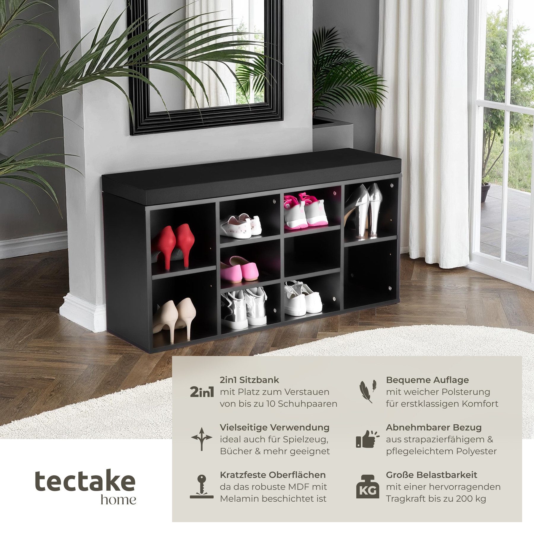 tectake Schuhschrank Schuhregal mit Sitzpolster 103,5x48x30cm günstig online kaufen