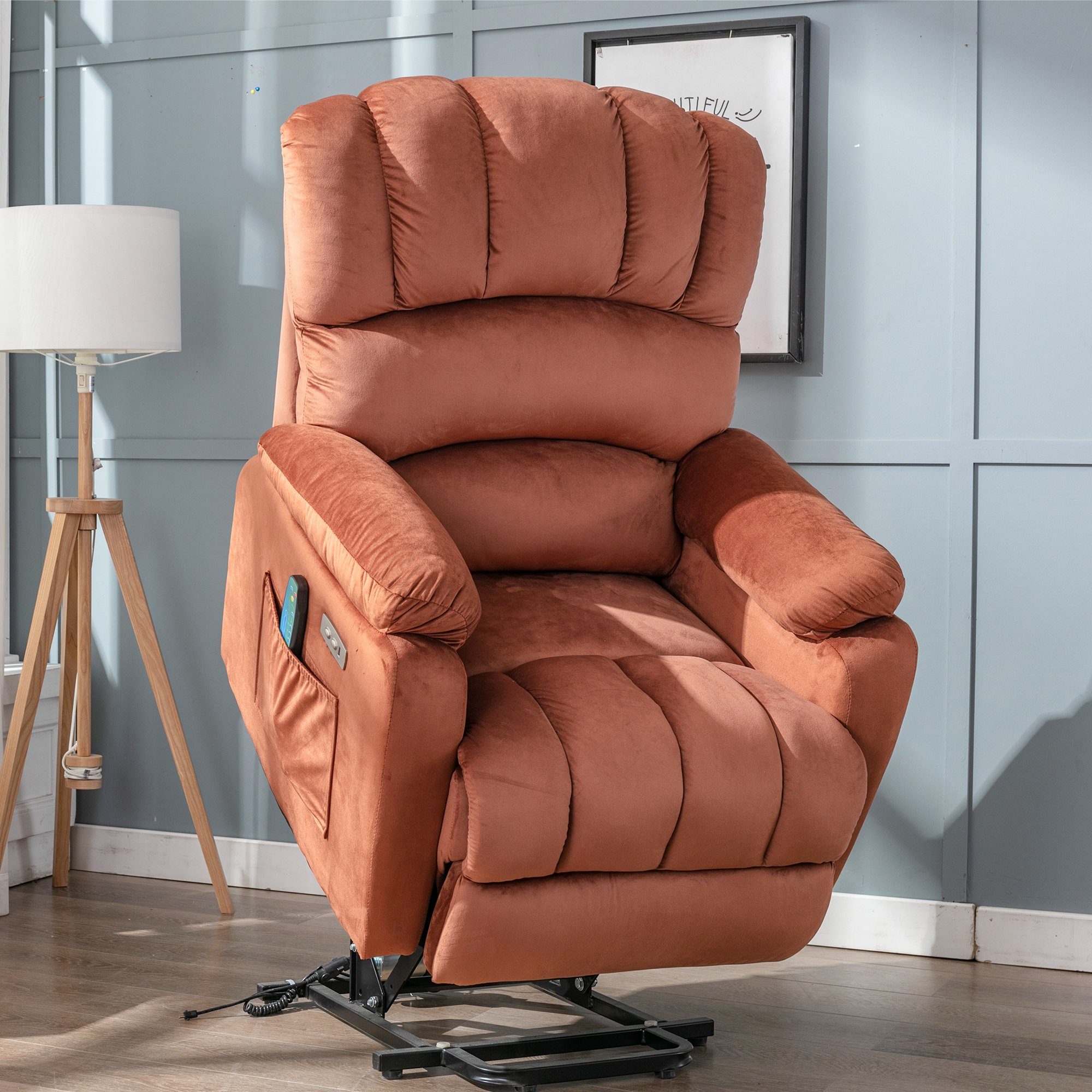 Merax TV-Sessel Elektrischer Sessel zum Aufstehen und Entspannen,  USB-verstellbar, Massagesessel mit Wärmefunktion, Elektrisch Relaxsessel  mit Liegefunktion und Vibration, Aufstehhilfe