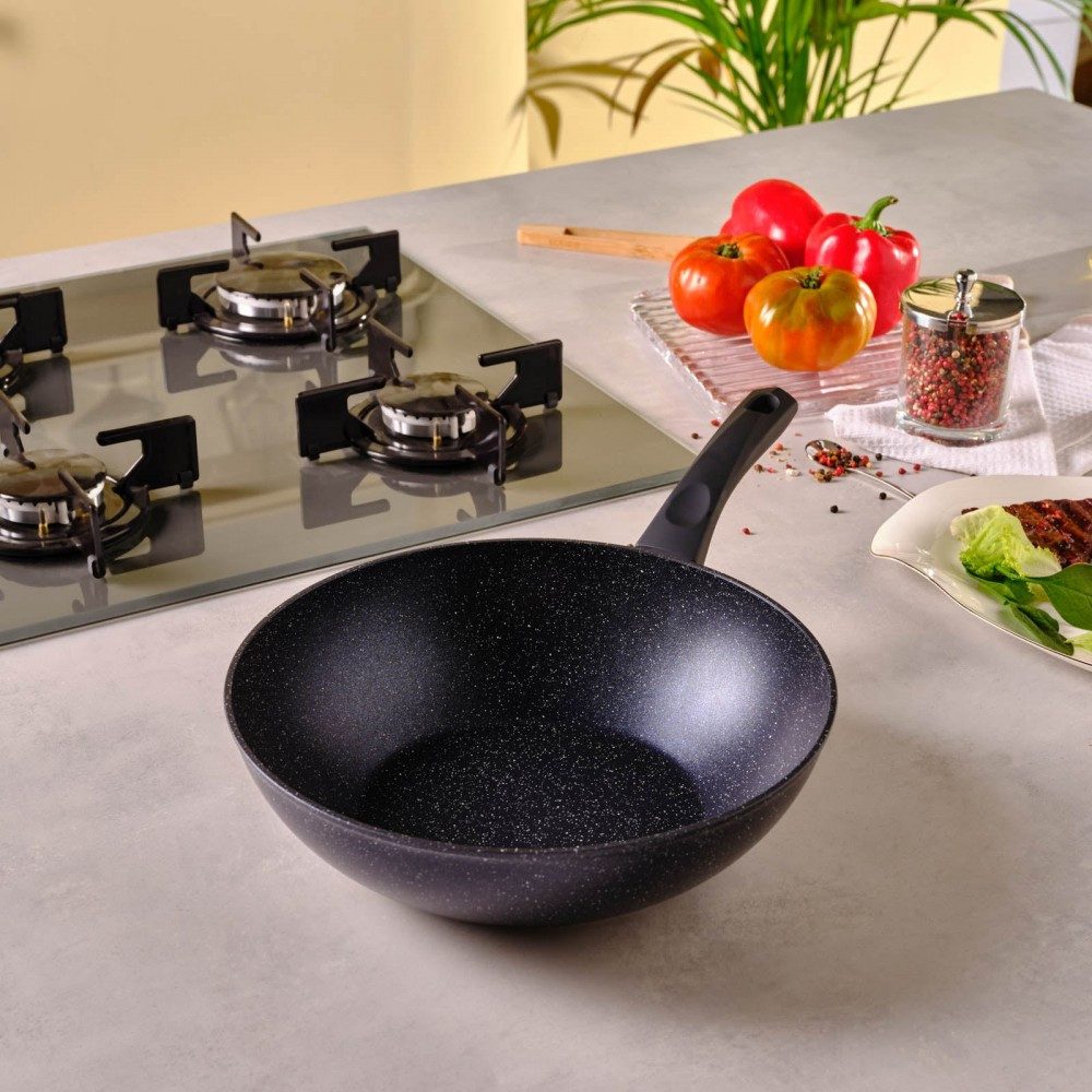 Karaca Topf-Set Karaca Aqua Granit Wok Wokpfanne Pfanne Bratpfanne Kochtopf 28 cm