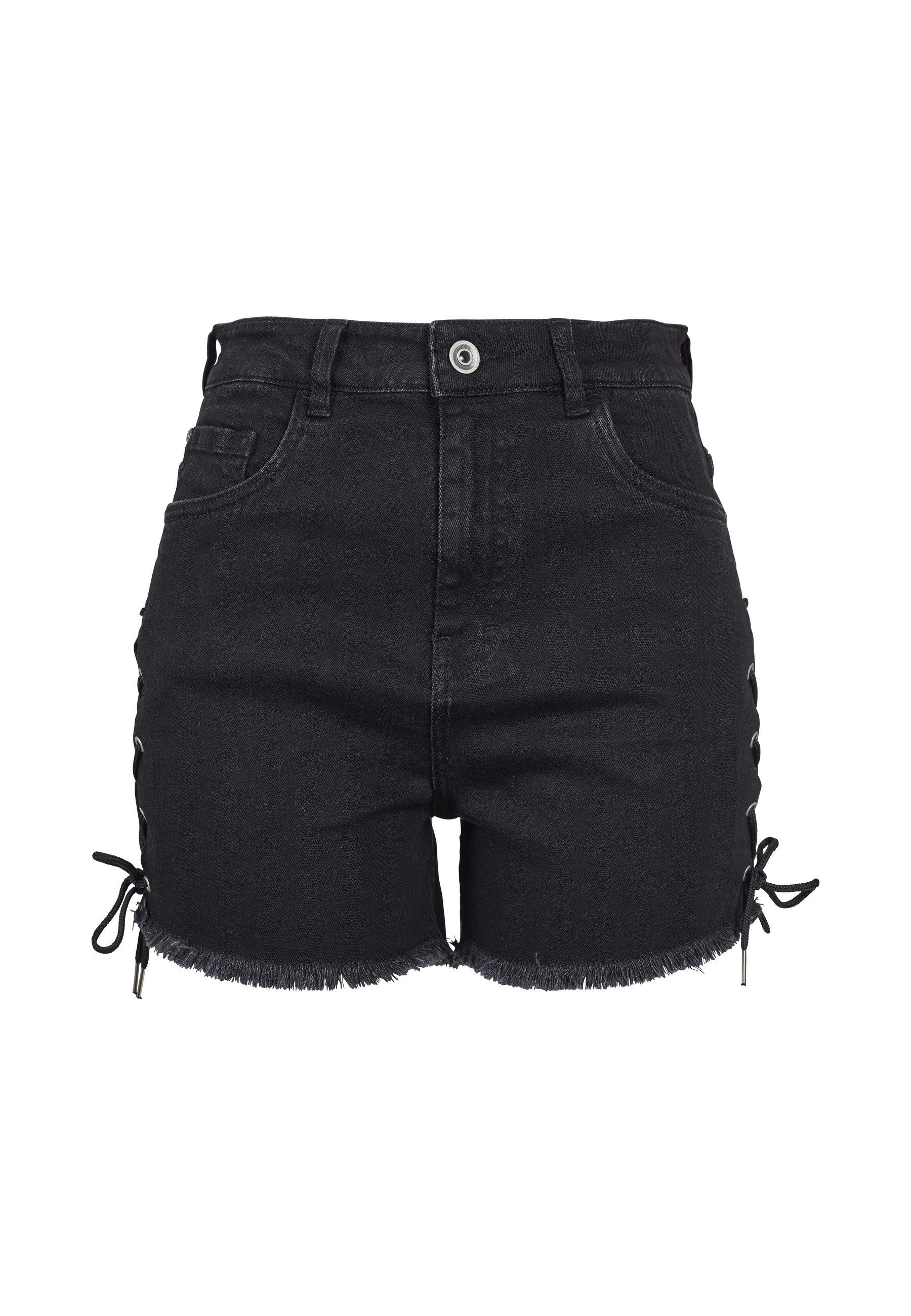 URBAN CLASSICS Stoffhose Urban Classics Damen Ladies Highwaist Denim Lace Up Shorts (1-tlg)