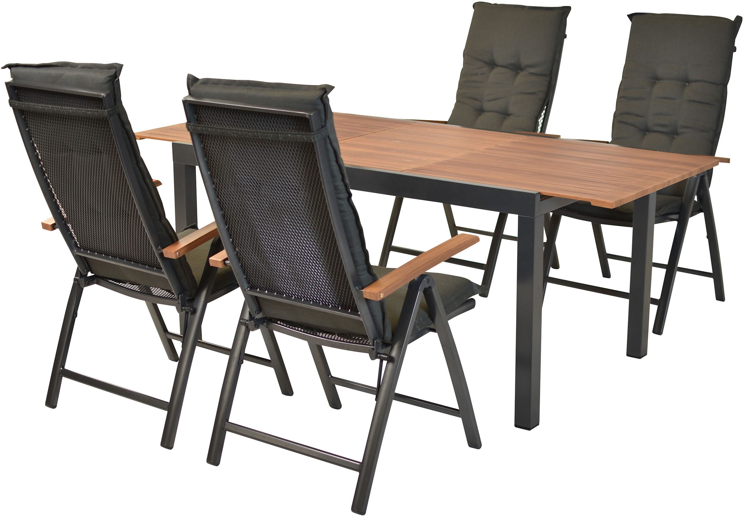 MERXX Garten-Essgruppe »Thasos«, (Set, 9-tlg), folierte Armlehnen und Tischplatte in Holzoptik