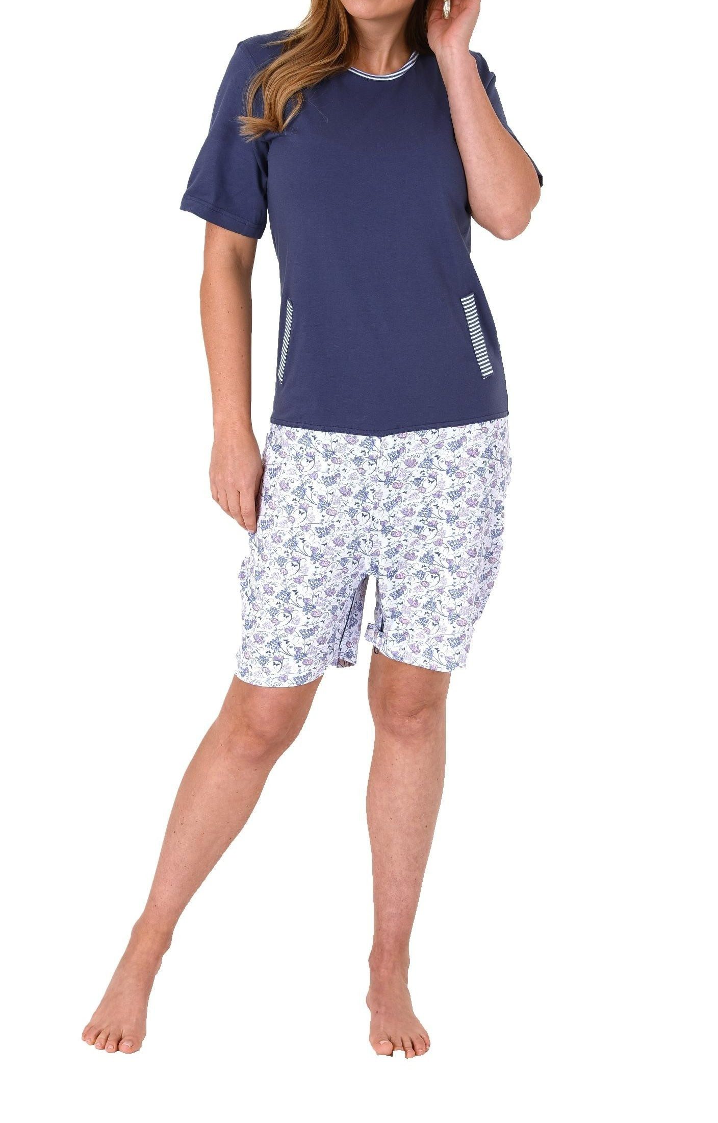 Normann Pyjama Damen Pflegeoverall kurzarm mit Reissverschluss am Rücken und am Bein