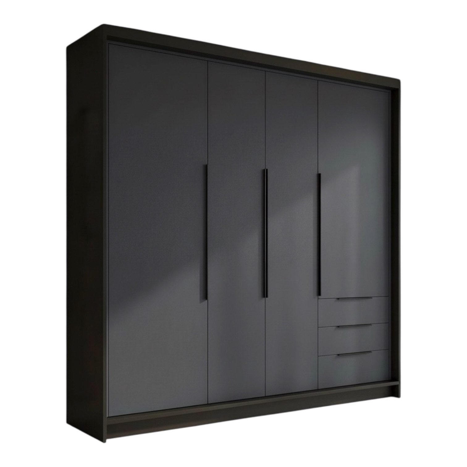 A&J MöbelLand GmbH Drehtürenschrank viertüriger Kleiderschrank mit Schubladen und Metallgriffen. (Geräumiger vier¬türiger Kleiderschrank mit Schubladen und Metallgriffen. Geräumiger Schrank mit einer Breite von 200 cm und Schubladen, ideal zur Aufbewahrun