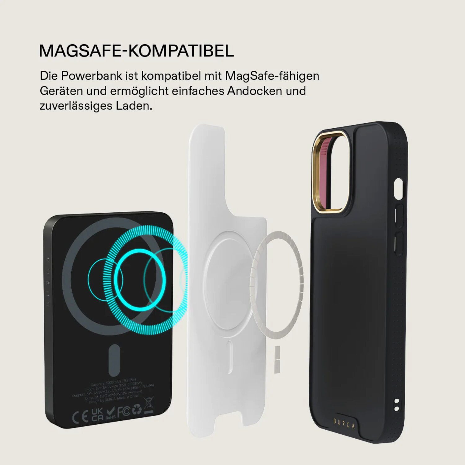 BURGA BURGA Imperial Zebra Magnetic PowerBank 5.000 m/Ah gunmetal Powerbank 5000 mAh