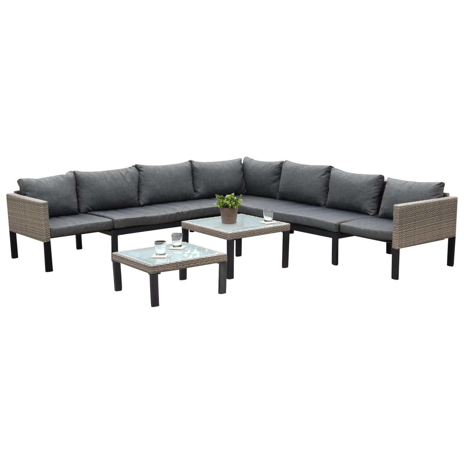 MERXX Loungeset AMANTEA ausziehbar 257x257cm, 257x257cm, Aluminium + Polyrattan grau, wetterfest