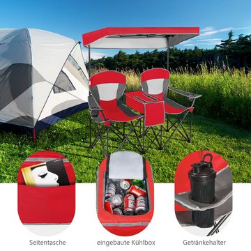 COSTWAY Campingstuhl, 2-Sitzer, mit Sonnenschutz, Mini-Tisch, klappbar mit Tragetasche