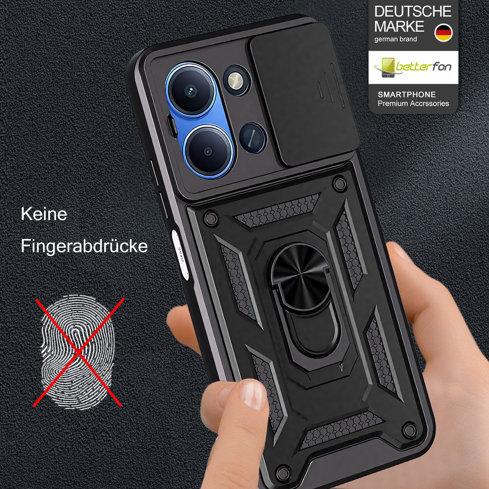 betterfon Handyhülle Panzerhülle für Xiaomi Redmi 15C mit Kameraschutz & Ringhalter, Outdoorhülle mit Smartstand und Silikonkern