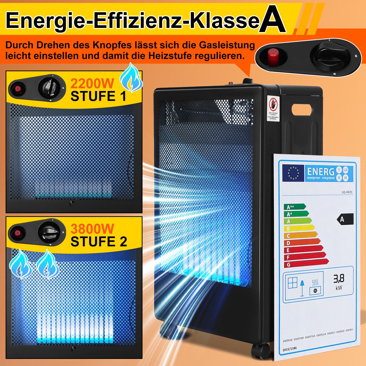 Clanmacy Heizgerät Infrarot Gasheizung 3800 Watt inkl. Schlauch & Druckminderer, für Buta, 3800 W – Bild 4 von 5