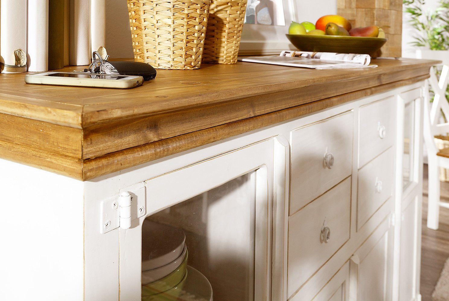 1a Direktimport Highboard Mexico Möbel Schrank - Pinie weiß - Massivholz - Landhausstil