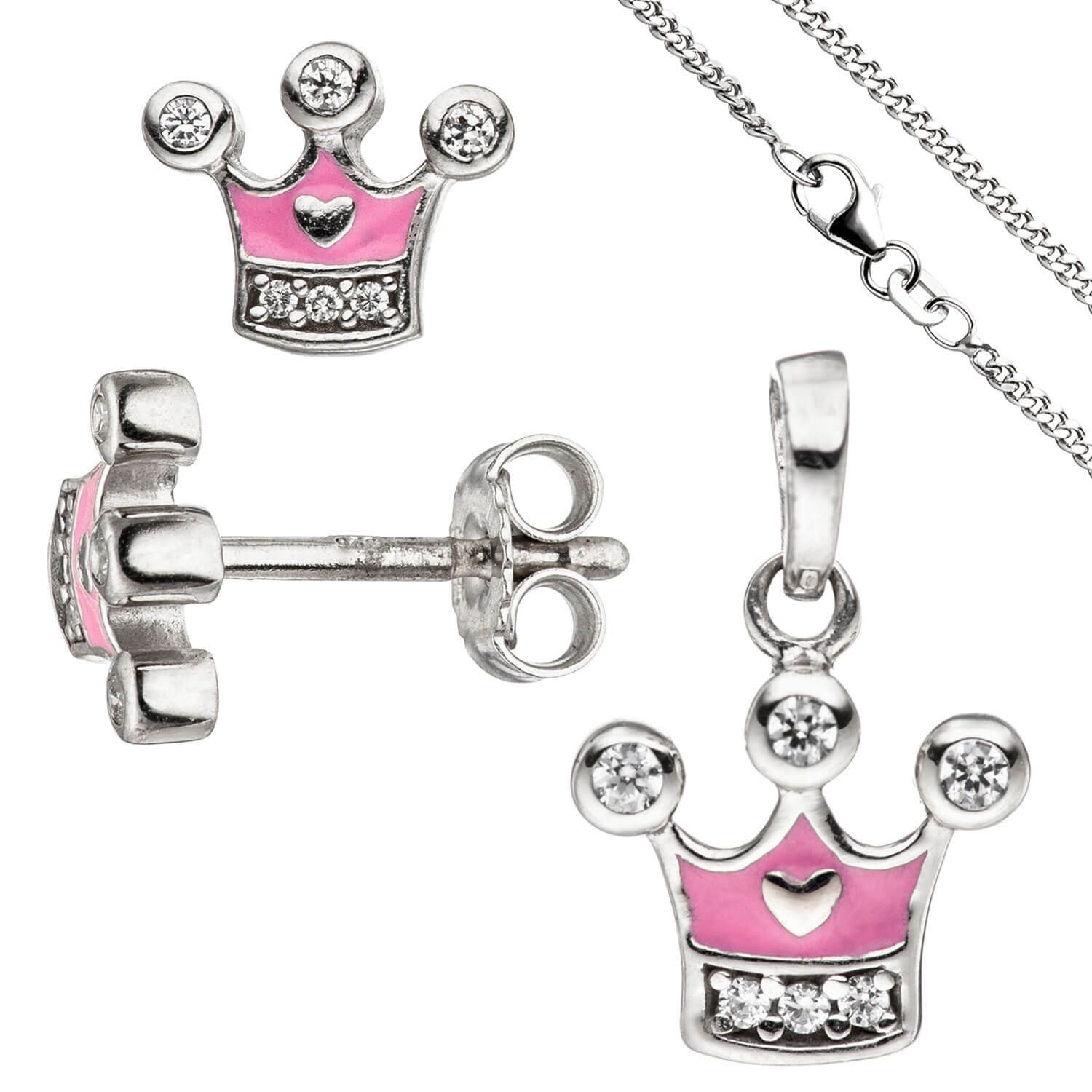 Schmuckset Schmuck-Set Krone, 925 Silber, Zirkonia, 38cm