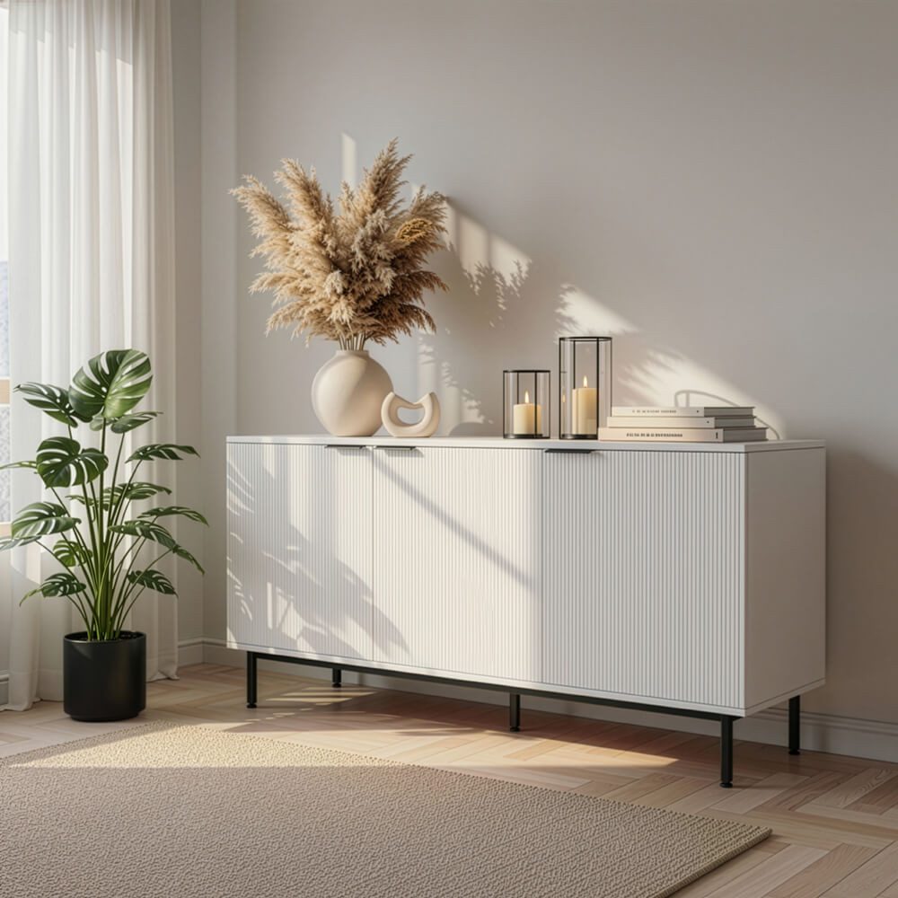 HOME DELUXE Sideboard Kommode NYLA, 154 x 73 cm 6 Fächer & gerillte Front, Schrank, Anrichte